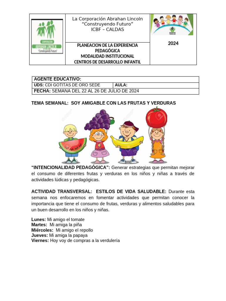 Planeacion Semana Del 22 Al 26 De Julio Pdf