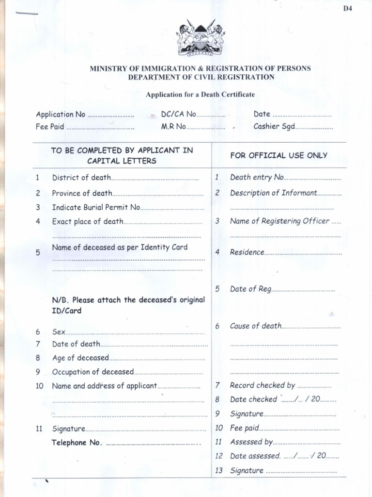 Death Cert Application Form | PDF
