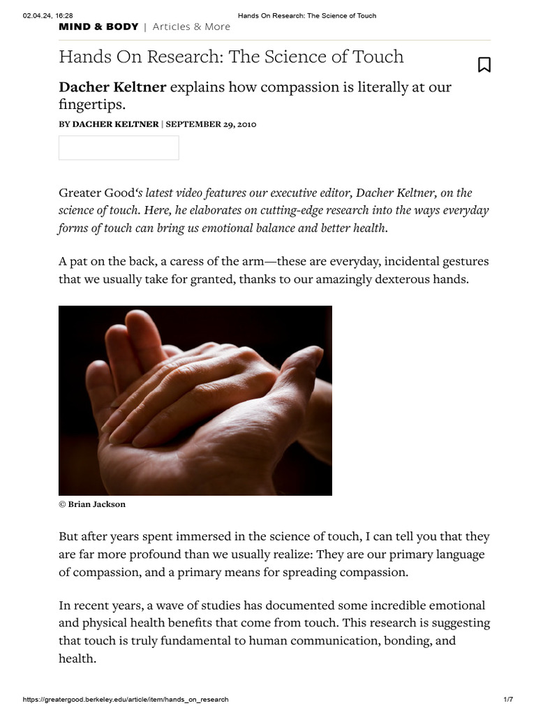 Hands On Research - The Science of Touch | PDF | Infants | Massage