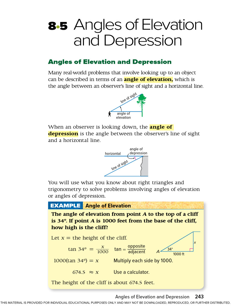 Angles of Elevation and Depression Guide | PDF | Elementary Geometry
