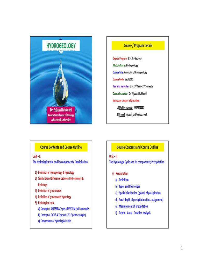 1 - Basic Definitions, World Water Resources, Uses of Water & HC | PDF ...