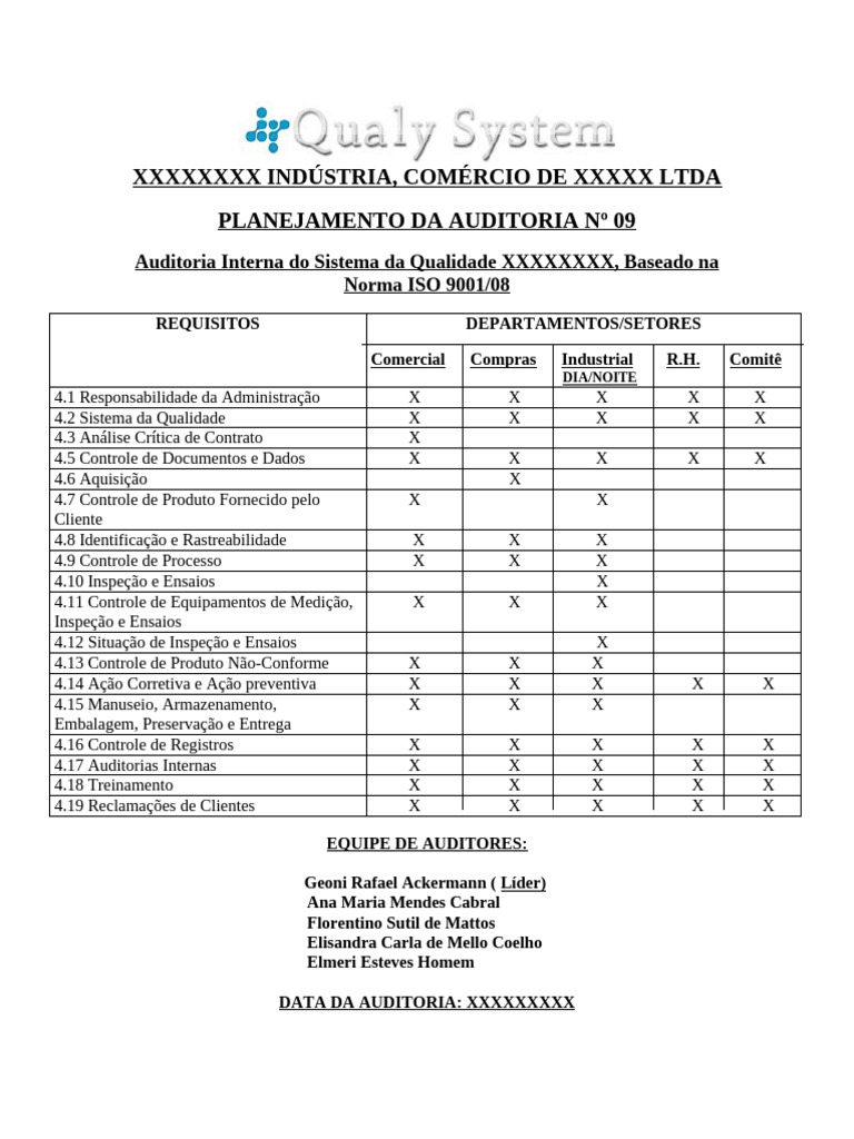 Auditoria Interna ISO 9001/08 - Planejamento | PDF | Produção e ...