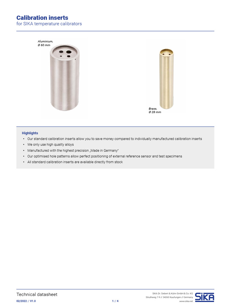 Datasheet Temperature Calibrators Inserts Savings EN | PDF