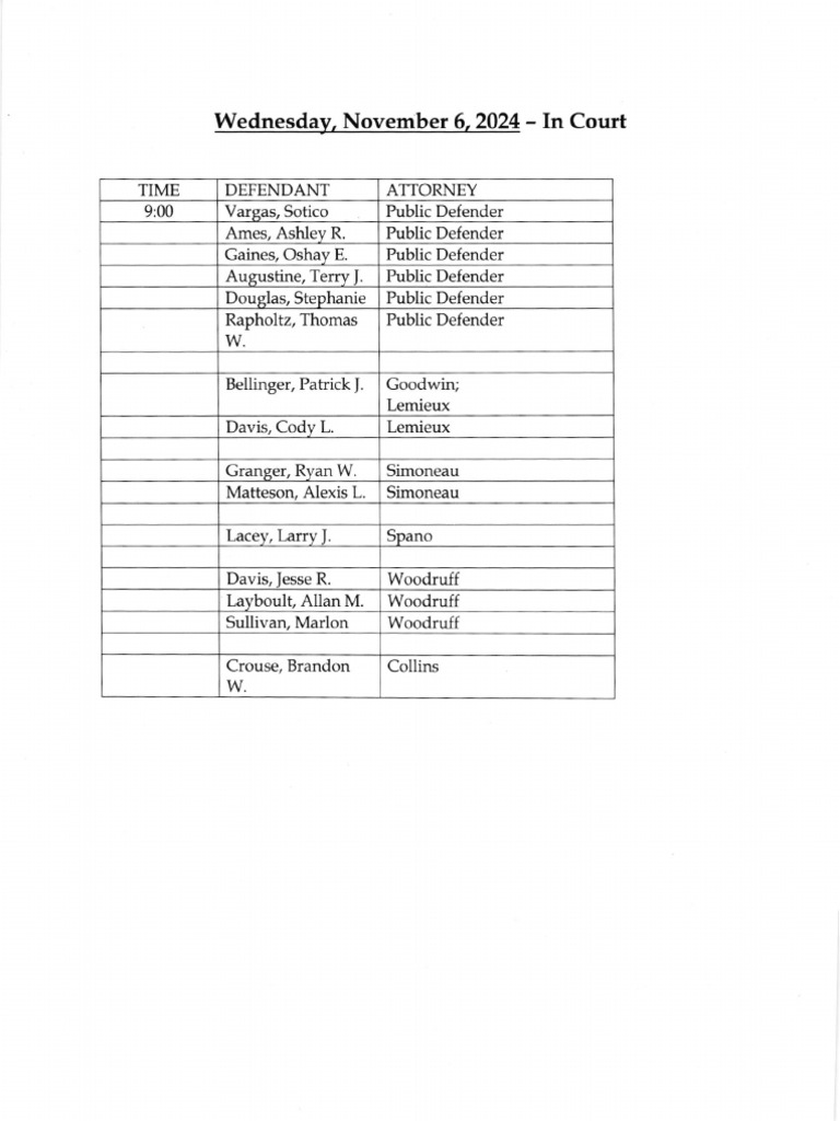 Court Schedule for November 5, 2024 PDF