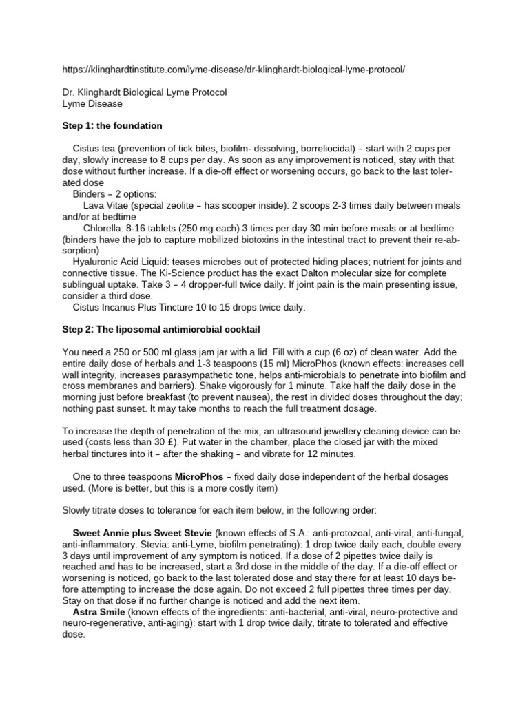 Dr. Klinghardt's Lyme Disease Protocol | PDF | Dose (Biochemistry ...