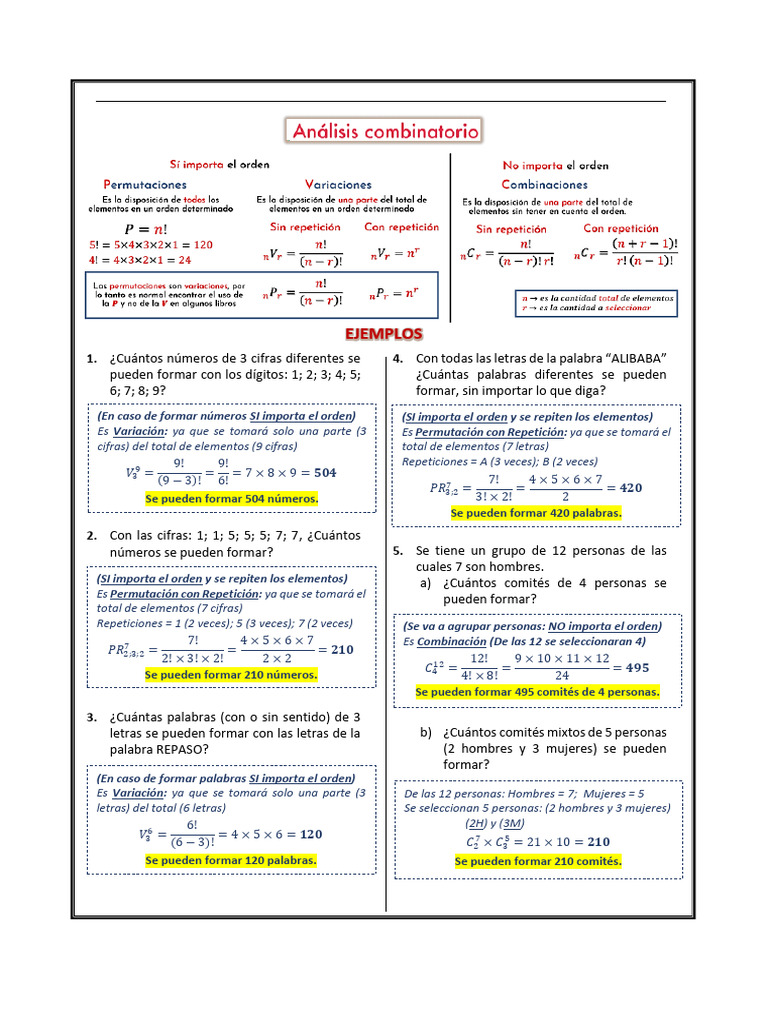 Ejercicios de Combinaciones para Primaria | PDF | Combinatoria ...