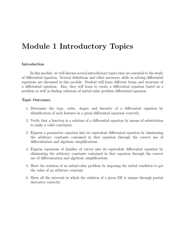 Module 1 Introductory Topics | PDF | Equations | Differential Equations