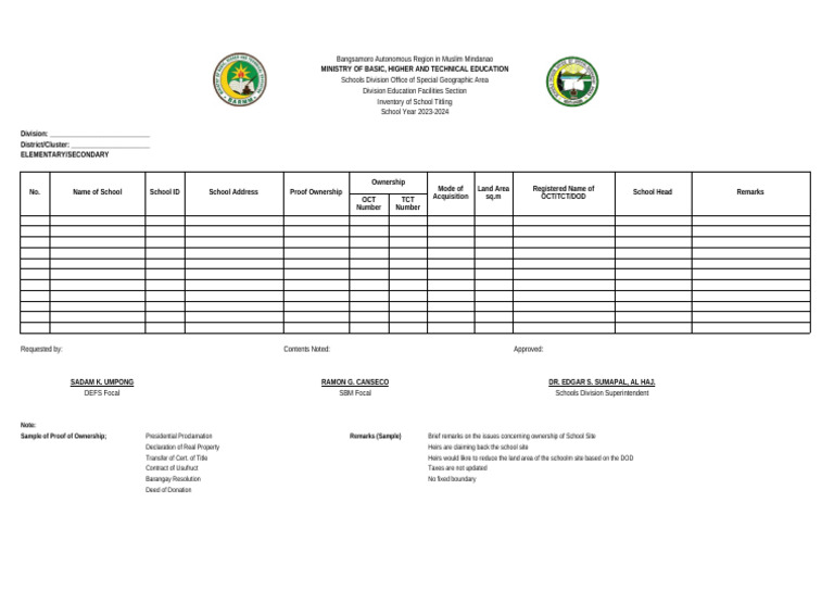 School Titling Inventory 2023-2024 | PDF