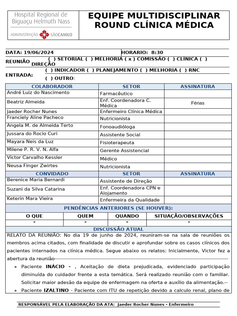 Ata Round 05.06.2024 | PDF | Unidade de Tratamento Intensivo (UTI ...