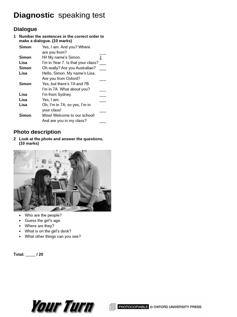 Diagnostic Speaking Test | PDF | Self-Improvement | Lifestyle
