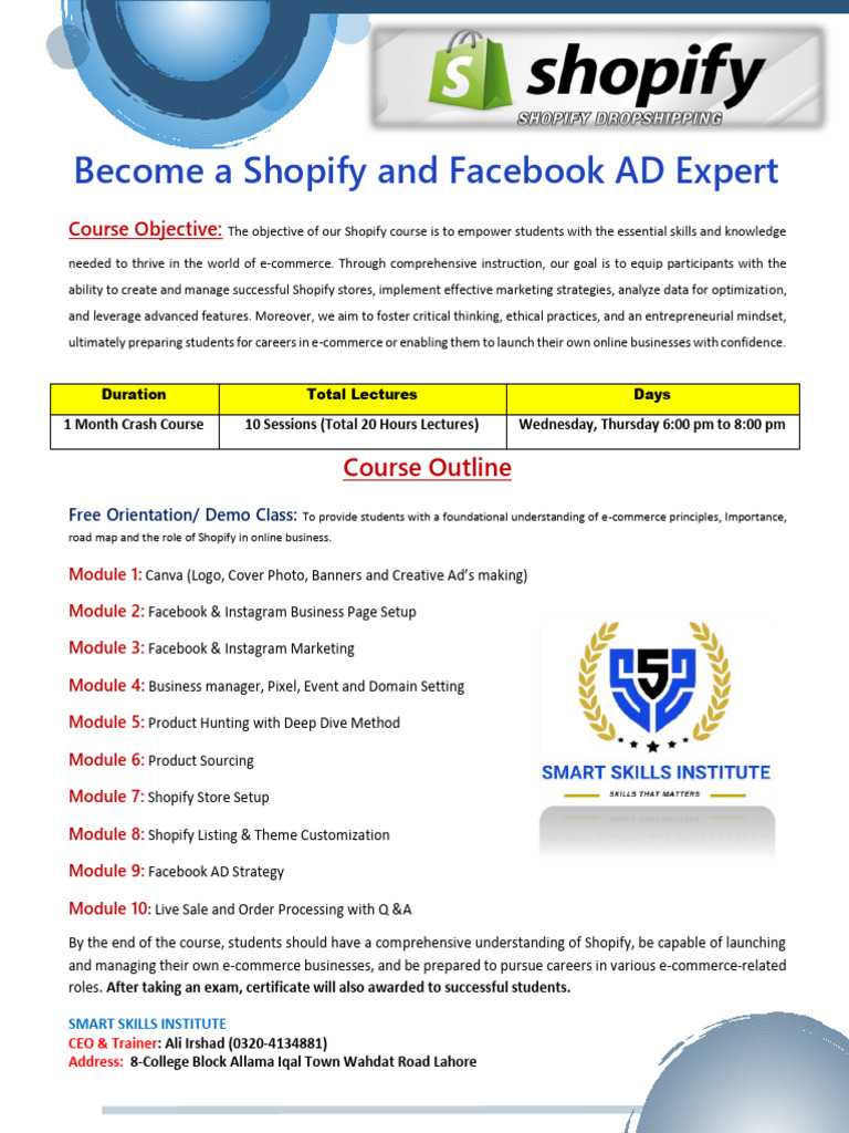 Shopify Course: Master E-Commerce Skills | PDF | Finance & Money Management