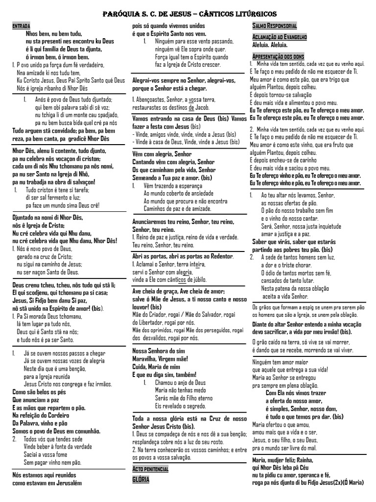 Cânticos Litúrgicos da Paróquia S.C. de Jesus | PDF | Maria, mãe de ...