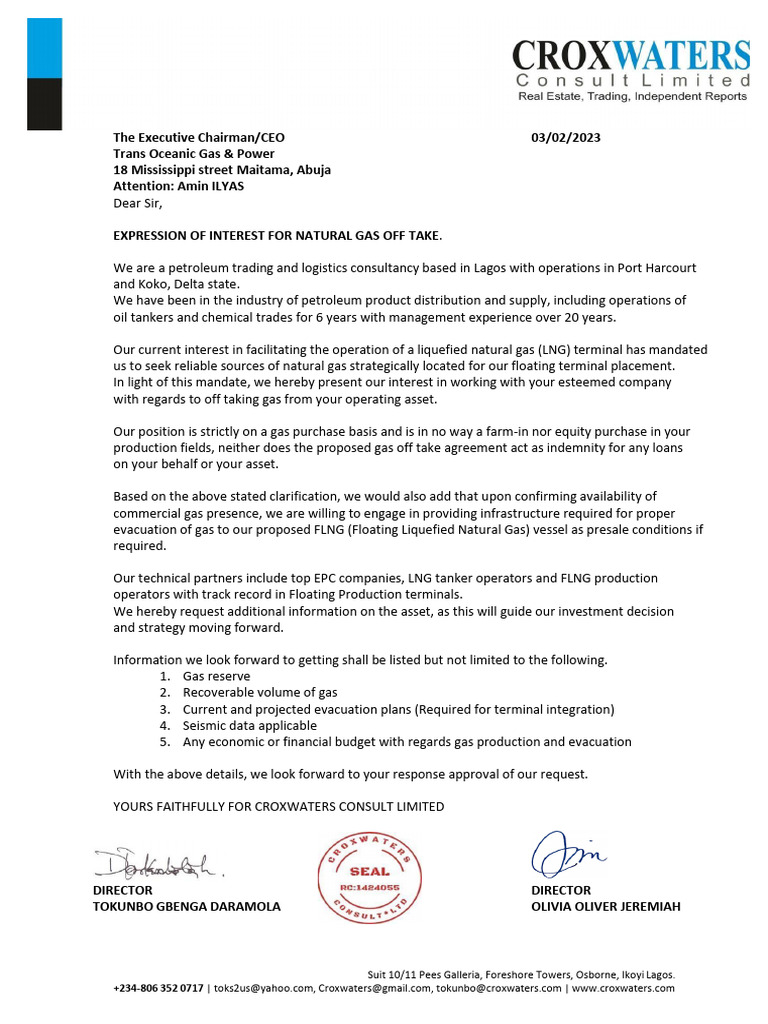 Expression of Interest for Natural Gas Offtake | PDF | Liquefied ...
