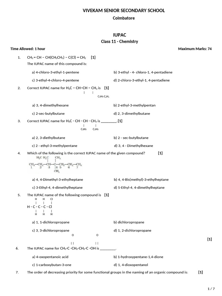 IUPAC WORKSHEET PDF Alkane Methyl Group