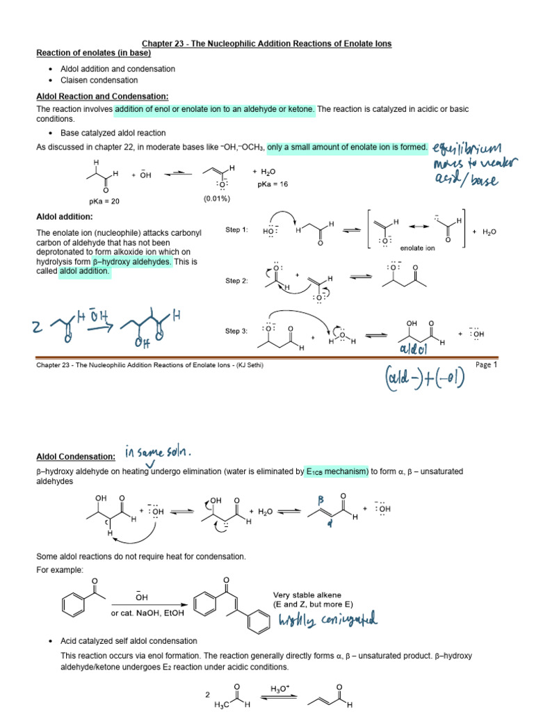 Enolate Ion Nucleophilic Additions | PDF | Ketone | Aldehyde