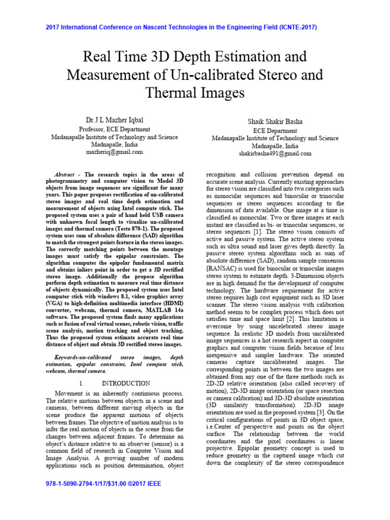Real-Time Depth Estimation Techniques | PDF | Stereoscopy | Visual ...