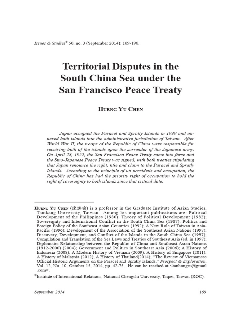 Territorialdisputesinthe South China Seaunder San Francisco Treaty ...