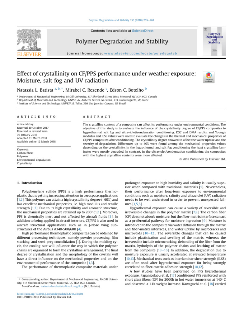 Effect of Crystallinity On CF PPS Perfor | PDF | Ultraviolet ...