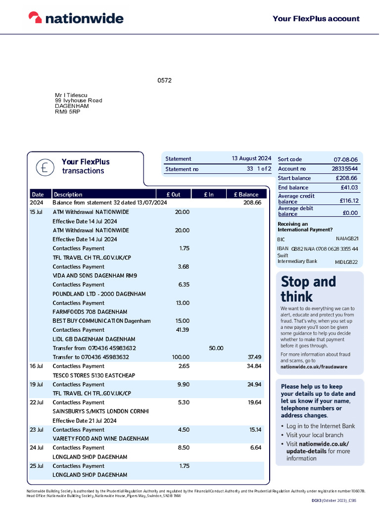 Statement 13aug2024 241104 185519 | PDF | Cheque | Cash