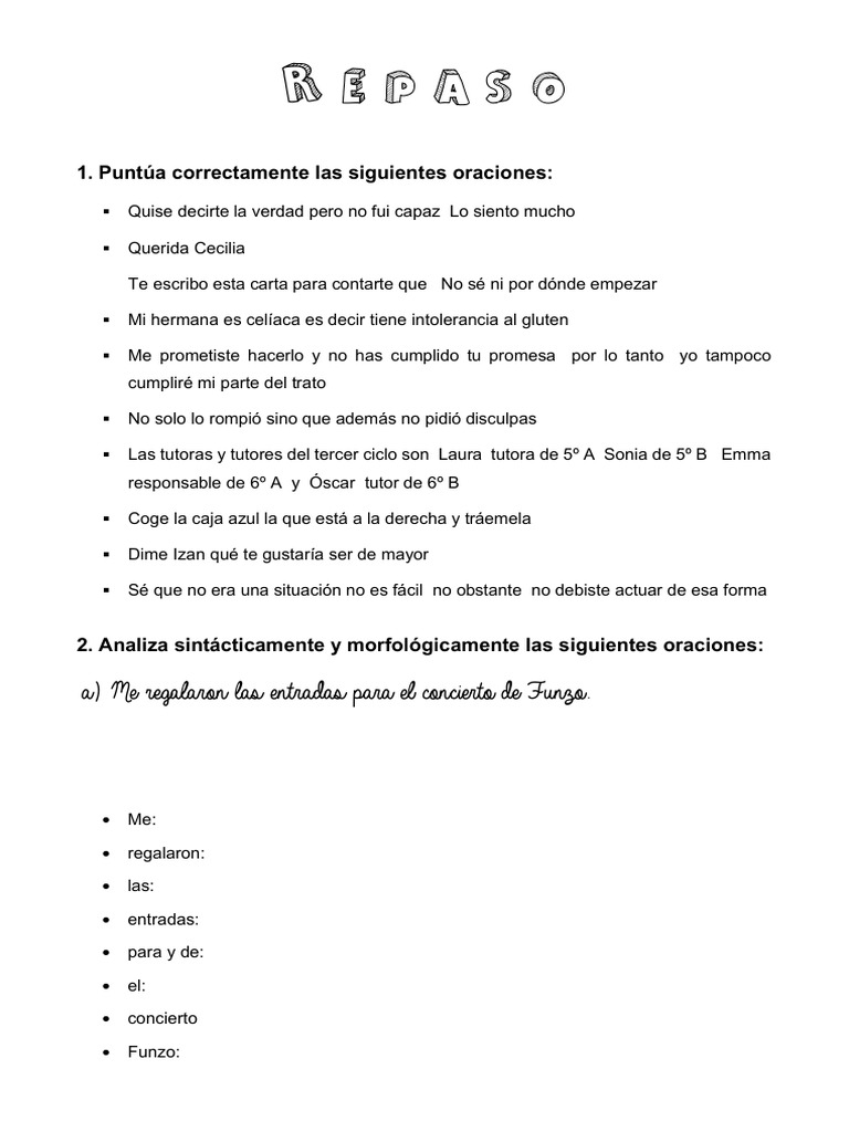 Corrección y Análisis de Oraciones | PDF | Artes del Lenguaje y ...