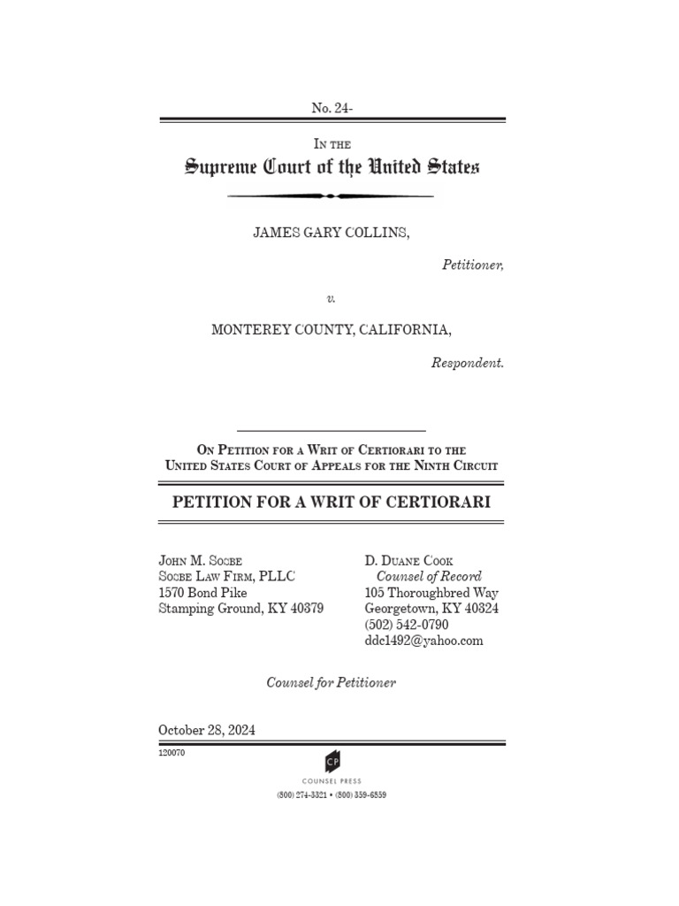 Petition For A Writ of Certiorari, Collins v. Monterey County, No. 24 ...