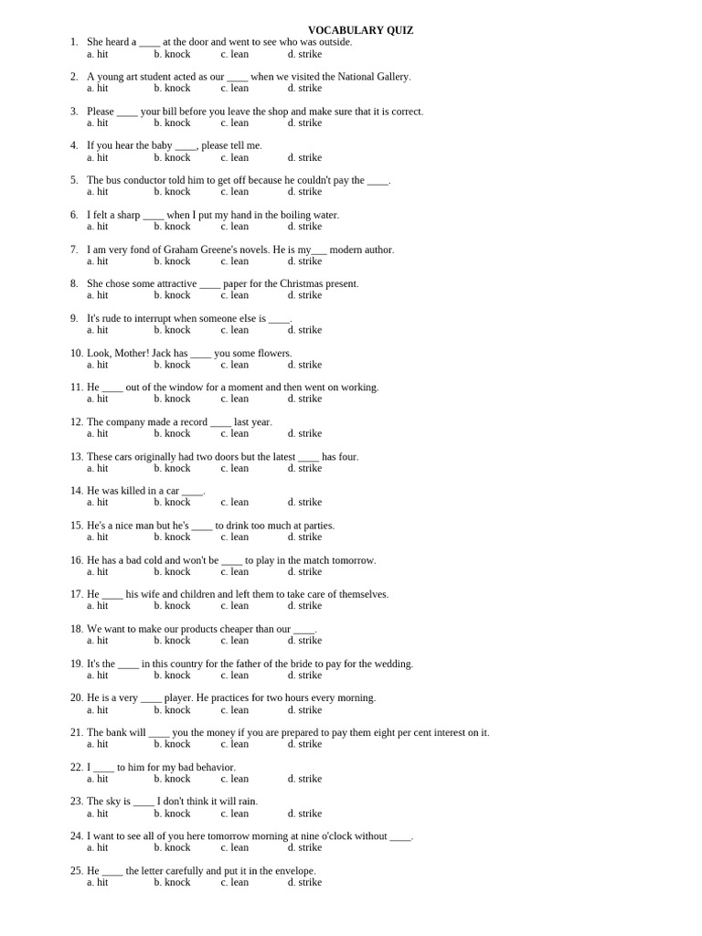 Vocabulary Quiz 1 Pdf