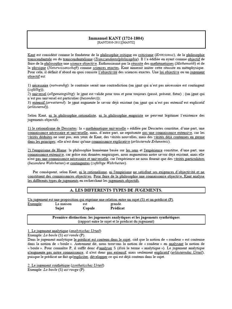 Jugements a priori chez Kant | PDF | A priori et a posteriori ...