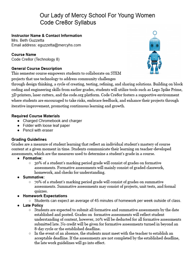 Code Cre8or Syllabus for Technology 8 | PDF | Behavior Modification ...