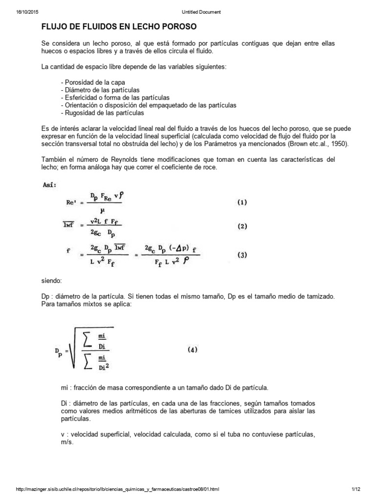 FLUJO DE FLUIDOS EN LECHOS POROSOS Parte 1 | PDF | Numero Reynolds | Gases
