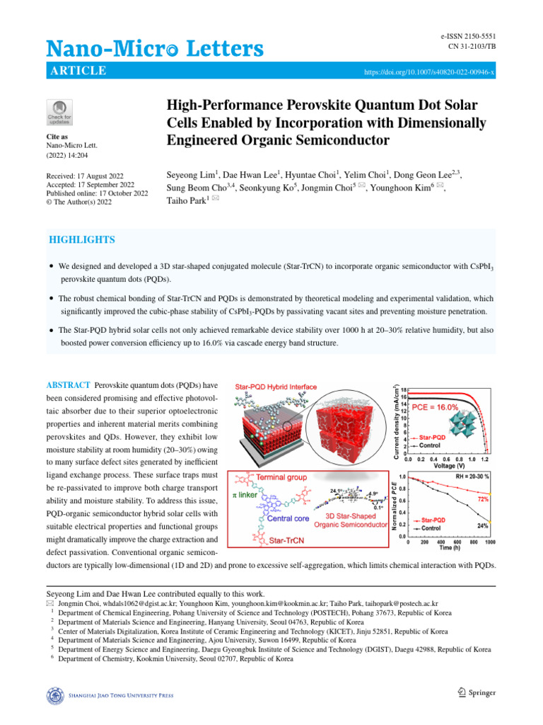High Performance Perovskite Quantum Dot Solar Cells Enabled by ...
