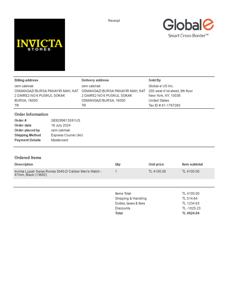 Rolex Receipt for Cem Cakmak | PDF