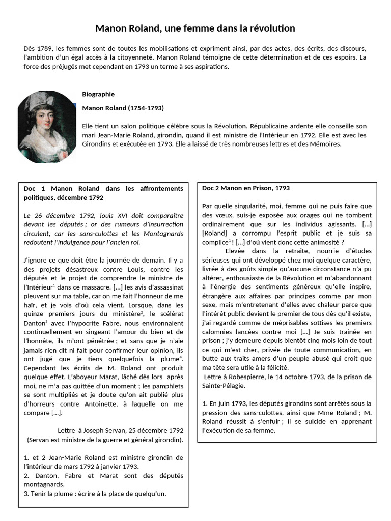 Manon Roland : Femme de la Révolution | PDF | Révolution française ...