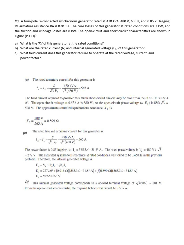 Synchronous Generator Performance Analysis | PDF