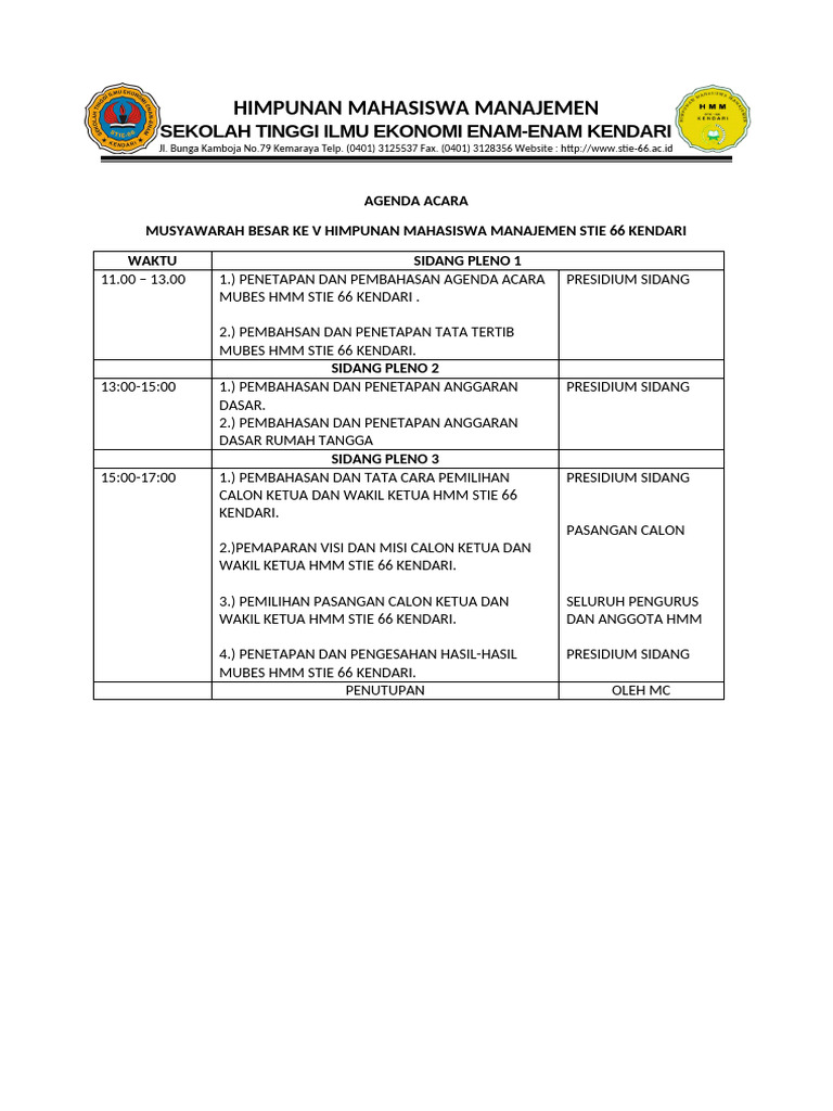Agenda Mubes HMM STIE 66 Kendari | PDF | Teknologi & Rekayasa