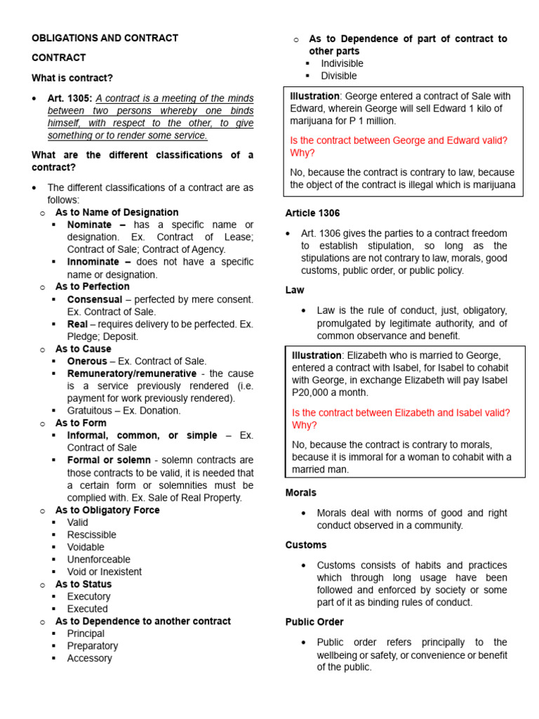 Understanding Contract Classifications and Obligations | PDF | Offer ...