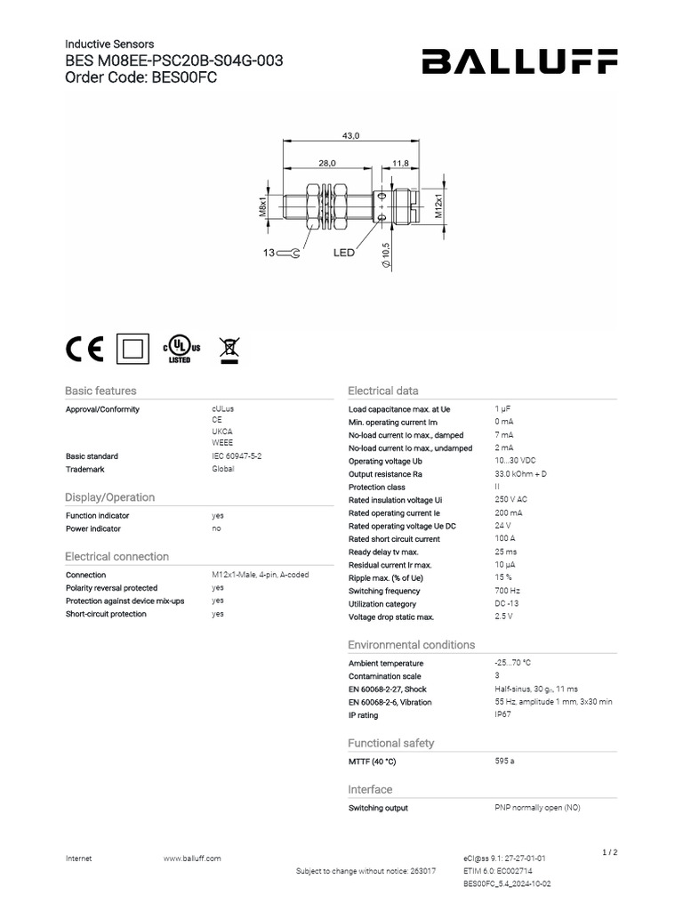 Datasheet BES00FC 263017 en | PDF | Capacitor | Electrical Components