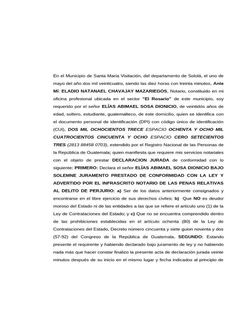 Declaracion Jurada de No Ser Deudor Moroso Del Estado | PDF