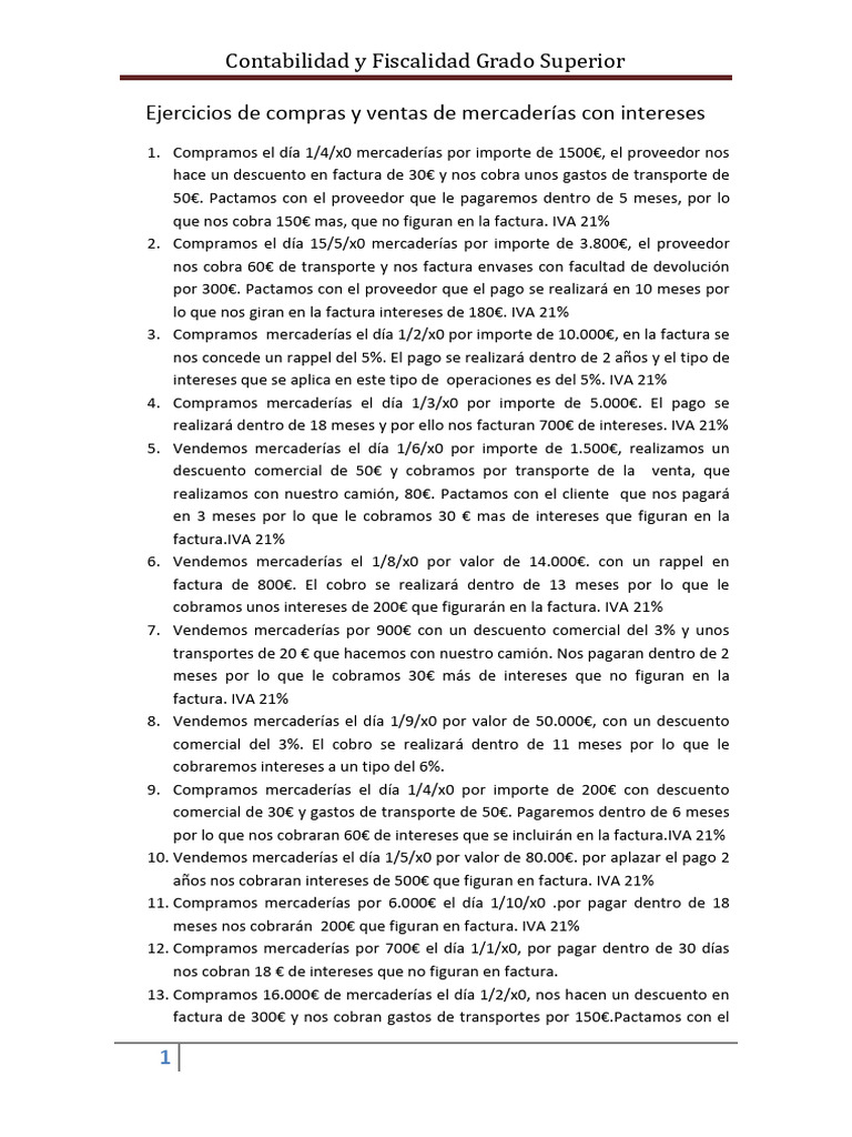 Ejercicios de Compras y Ventas Contables | PDF | Factura | Contabilidad