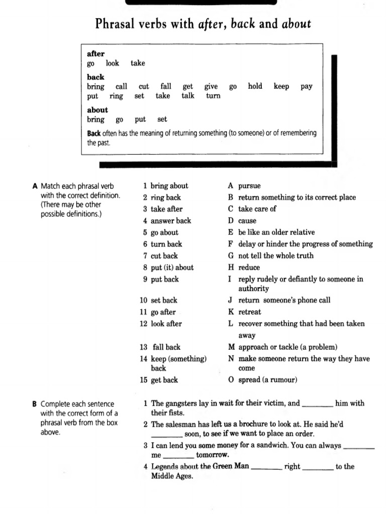 Phrasal Verbs: After and Back Usage | PDF