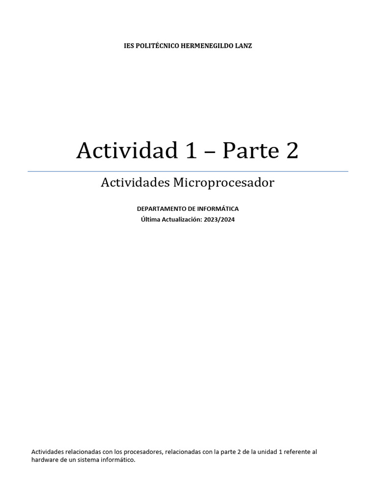 SI-TEMA1 - Parte 2 - Actividades Procesador | PDF | Microprocesador ...