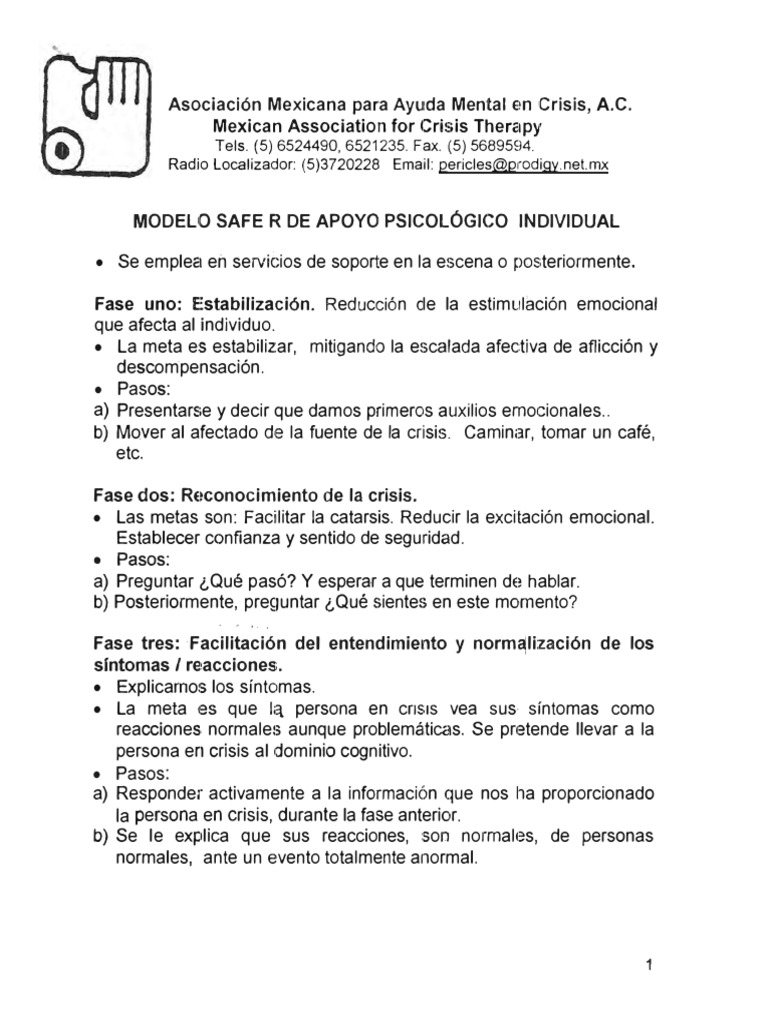 Modelo SAFE R de Apoyo Psicológico | PDF | Las emociones | Sicología