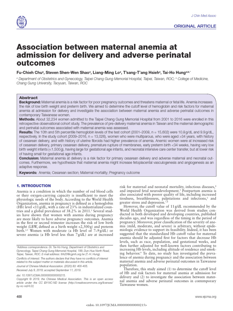 Maternal Anemia & Perinatal Risks | PDF | Childbirth | Preterm Birth
