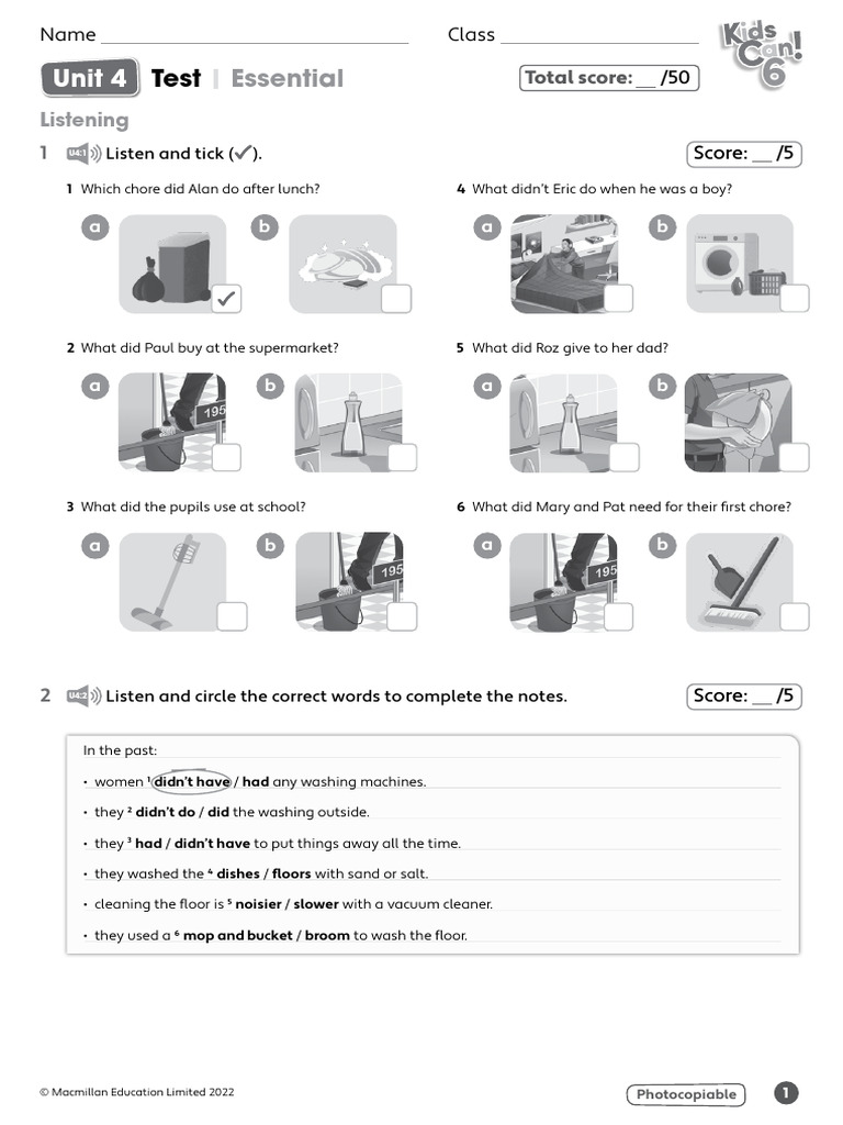 Kids Can 4 Unit 4 Test Essentials | PDF | Dishwasher