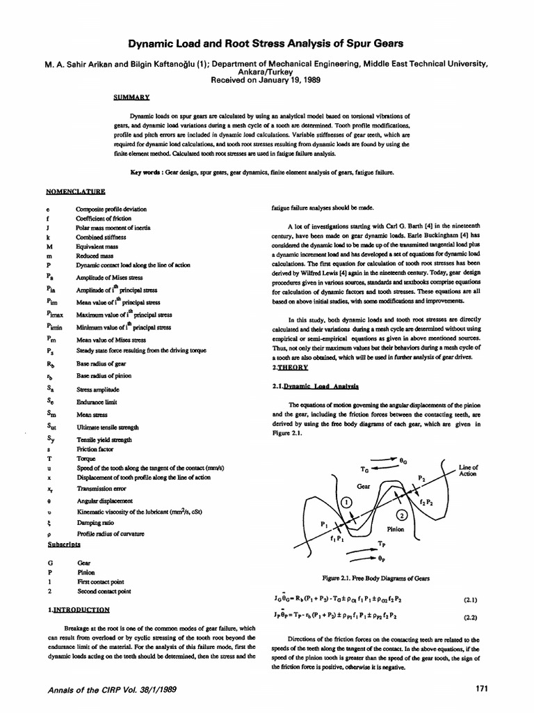 Dynamic Load Analysis of Spur Gears | PDF | Gear | Fatigue (Material)