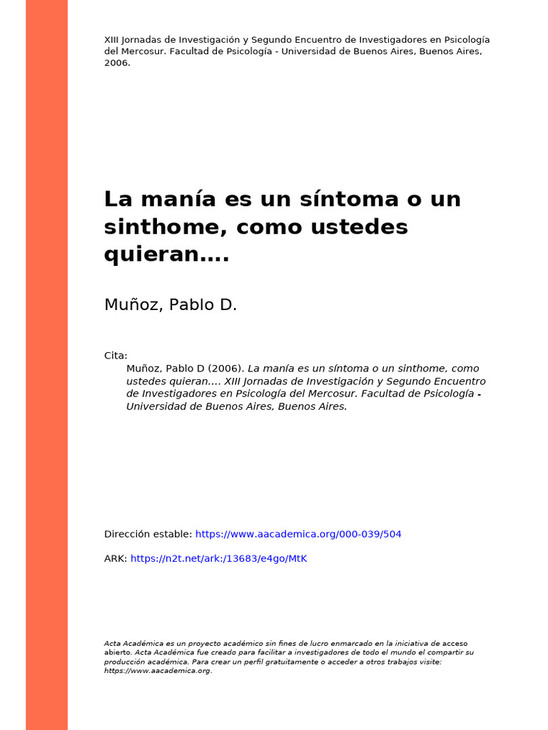 Mania Sintoma o Sinthome | PDF | Jacques Lacan | James Joyce