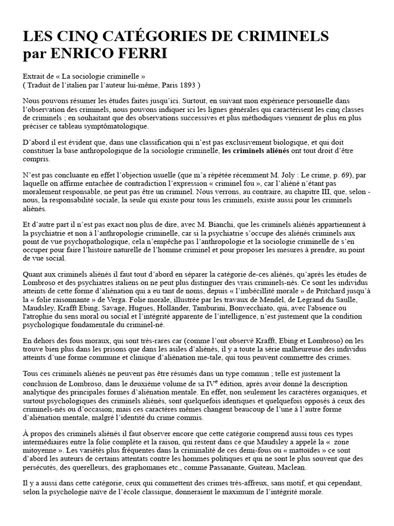 Cinq types de criminels identifiés | PDF | Crimes | Crime et violence