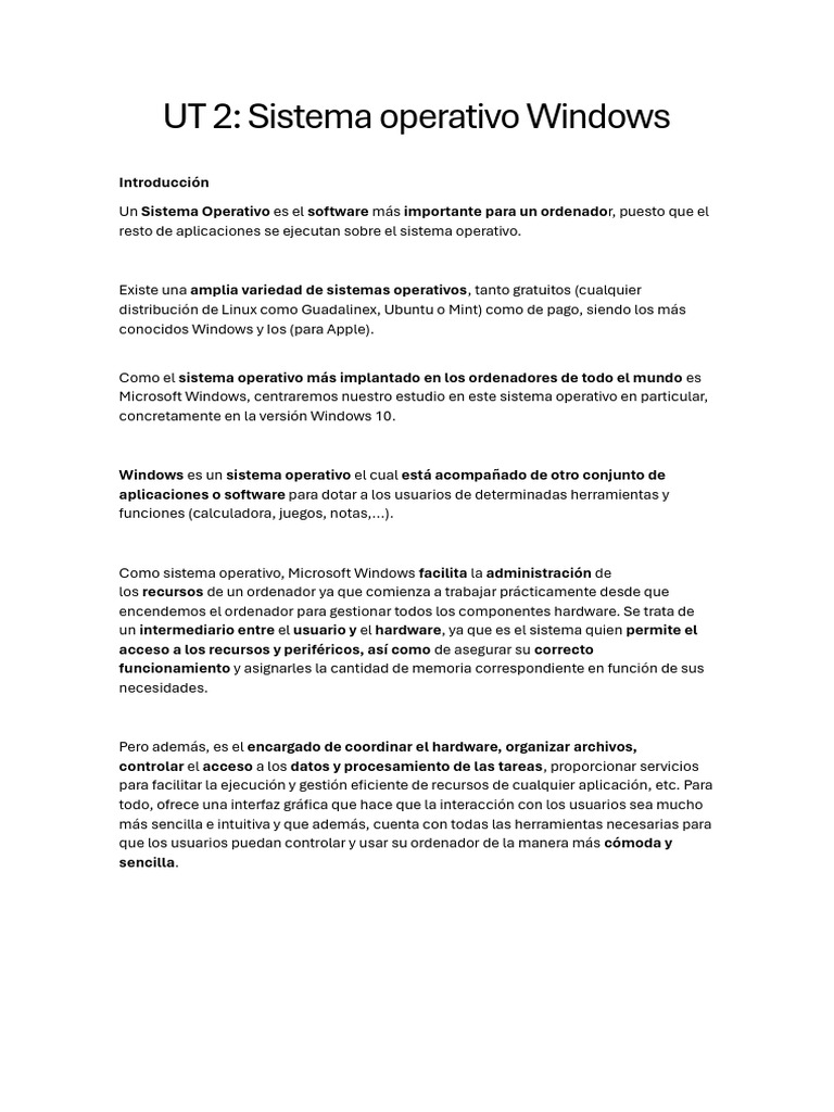 Introducción al Sistema Operativo Windows | PDF | Hardware de la ...