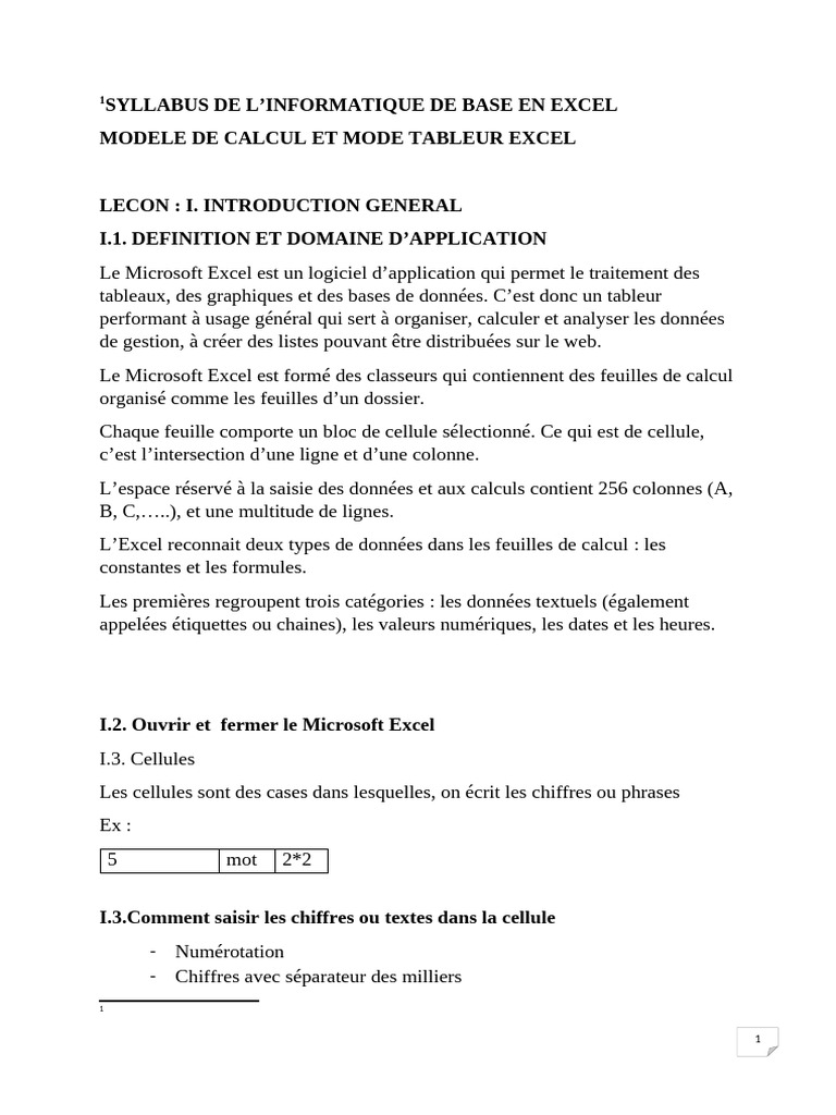 Syllabus Excel : Introduction et Fonctions | PDF | Microsoft Excel ...