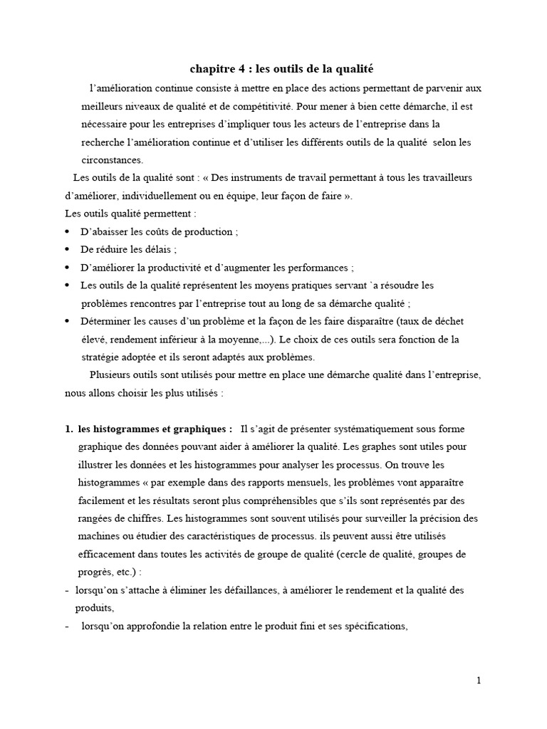 Outils de la qualité pour l'amélioration continue | PDF | Réflexion ...