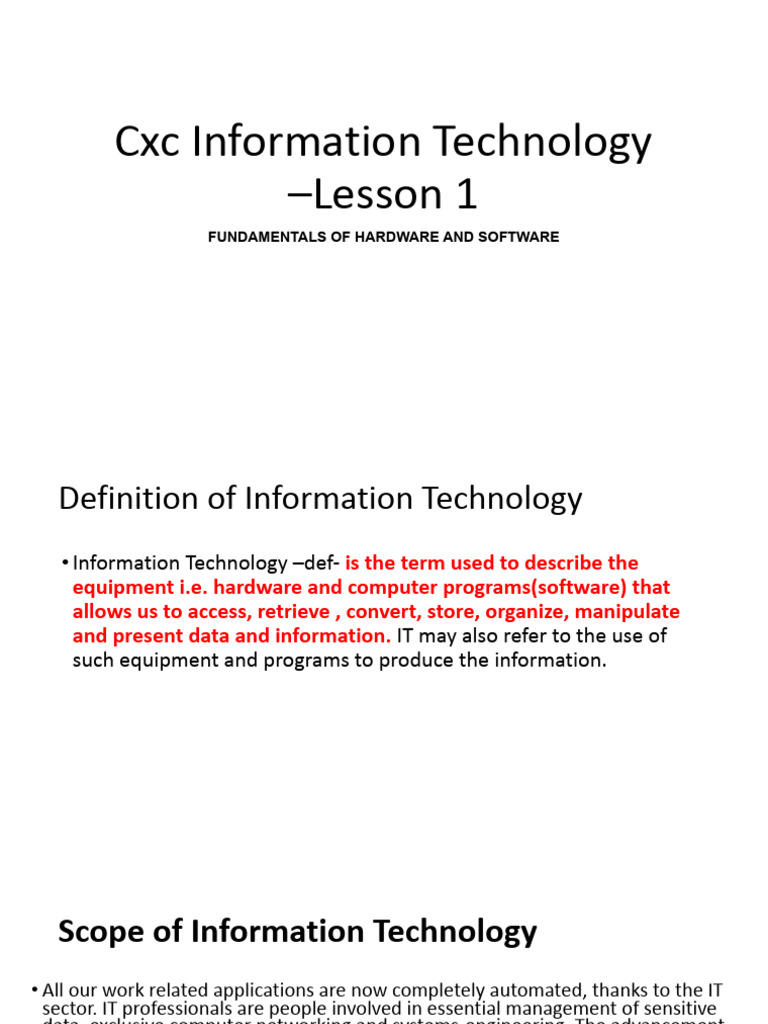 SNRA CXC Information Technology Lesson Notes 1 (Form 3) | PDF ...